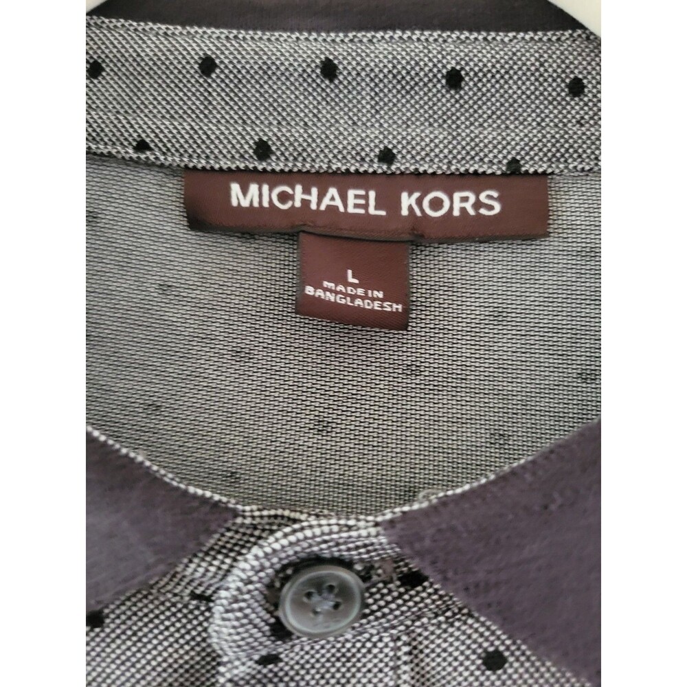 Michael Kors Mens Polo Shirt L Gray Polka Dot Short Sleeve Button Designer NWT - Picture 5 of 13